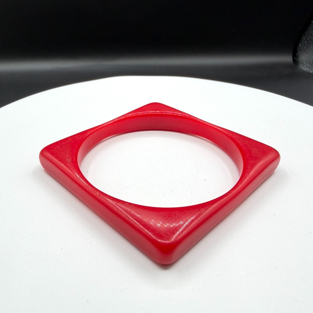 Red Geometric Square Lucite Bangle Bracelet Chunky Statement Retro Boho Gift